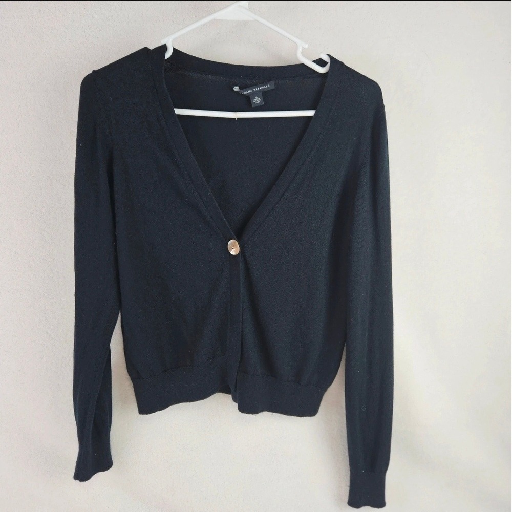 Banana Republic Silk Rabbit Hair V-Neck Single Button Cardigan Sweater Black S